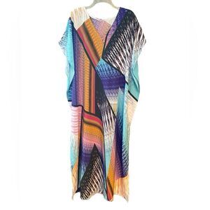 Maxi Glamorous Beach Multi-Color Batik Flowy One Size Lounging Kimono